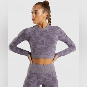 Gymshark Camo Seamless Long Sleeve Crop Top, Purple | Sz Sm